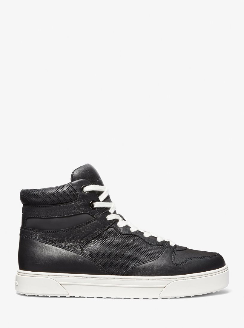 Michael Kors Barett Leather High-Top Sneaker Spor Ayakkabı Erkek Siyah | 863124-BIW