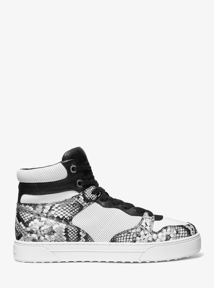 Michael Kors Barett Snake Embossed Leather High-Top Sneaker Spor Ayakkabı Erkek Beyaz | 749536-XHZ