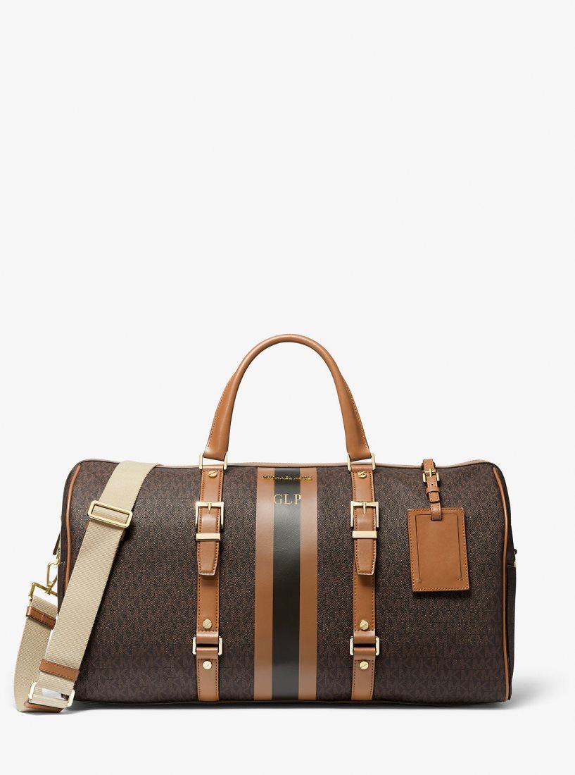 Michael Kors Bedford Travel Extra-Large Logo Stripe Weekender Bag Duffle Çanta Kadın Brn/Acorn | 180639-UGO