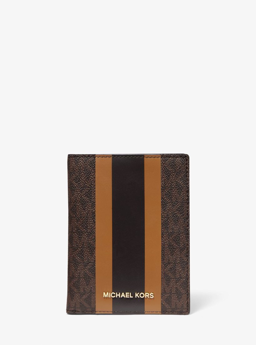 Michael Kors Bedford Travel Medium Logo Stripe Passport Wallet Duffle Çanta Kadın Brn/Acorn | 972813-KNV