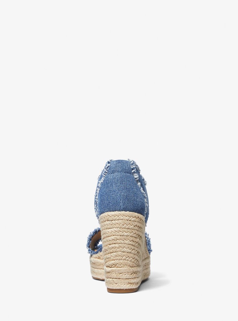 Michael Kors Berkley Frayed Denim Wedge Sandal Sandalet Kadın Mavi | 708351-TZR