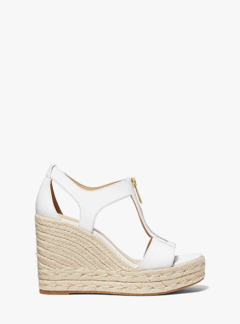 Michael Kors Berkley Leather Wedge Sandal Sandalet Kadın Beyaz | 314590-THV