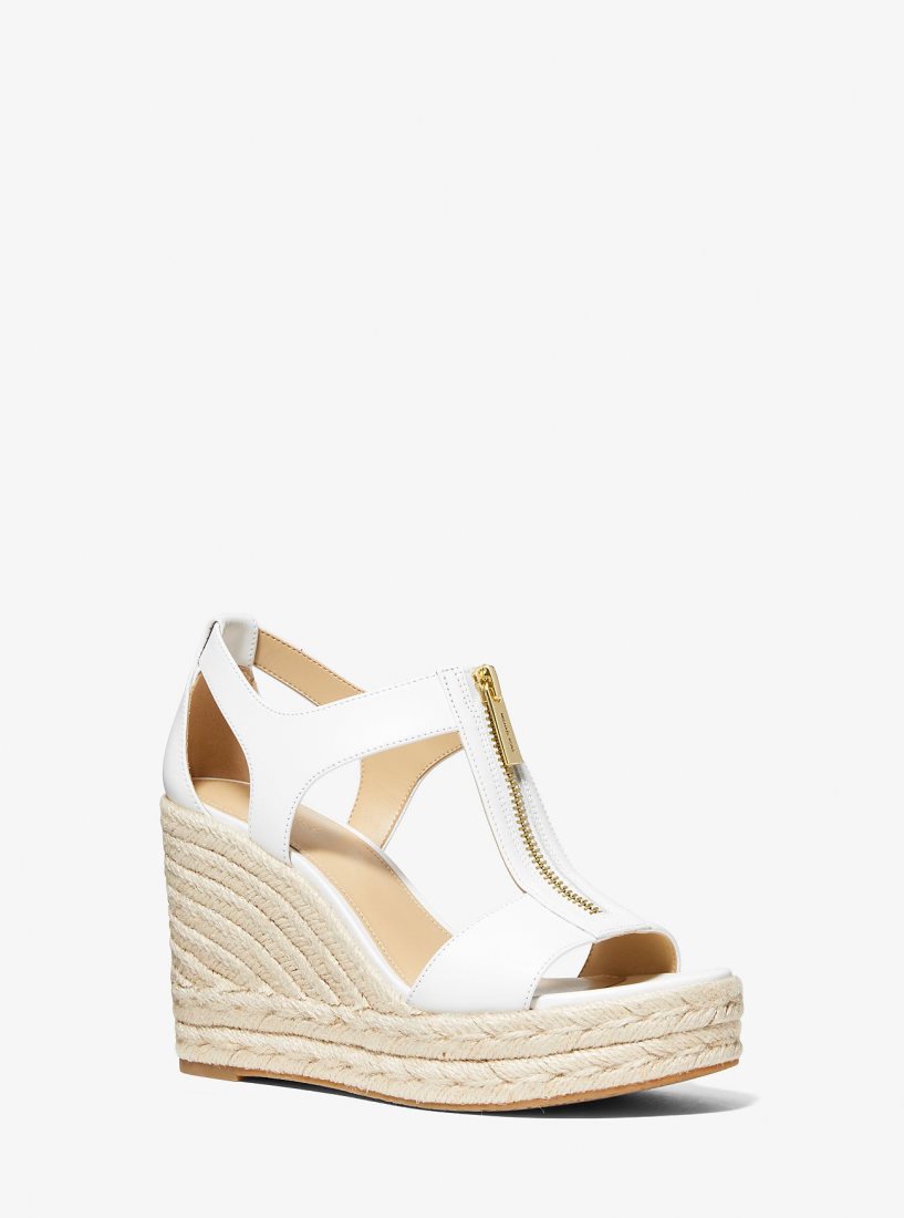 Michael Kors Berkley Leather Wedge Sandal Sandalet Kadın Beyaz | 314590-THV