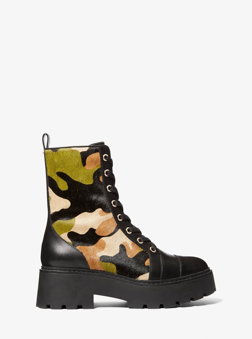 Michael Kors Blake Camouflage Print Calf Hair Combat Boot Bot Kadın Zeytin Yeşili Renkli | 931072-GJN