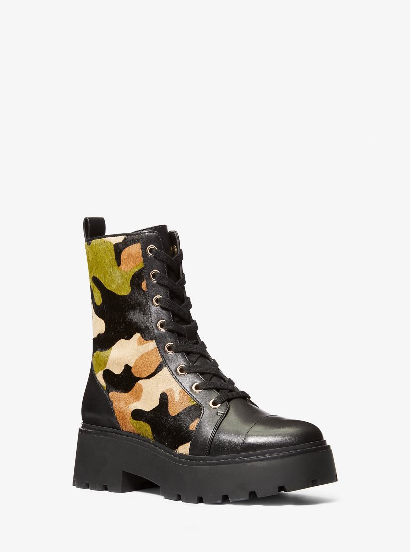 Michael Kors Blake Camouflage Print Calf Hair Combat Boot Bot Kadın Zeytin Yeşili Renkli | 931072-GJN