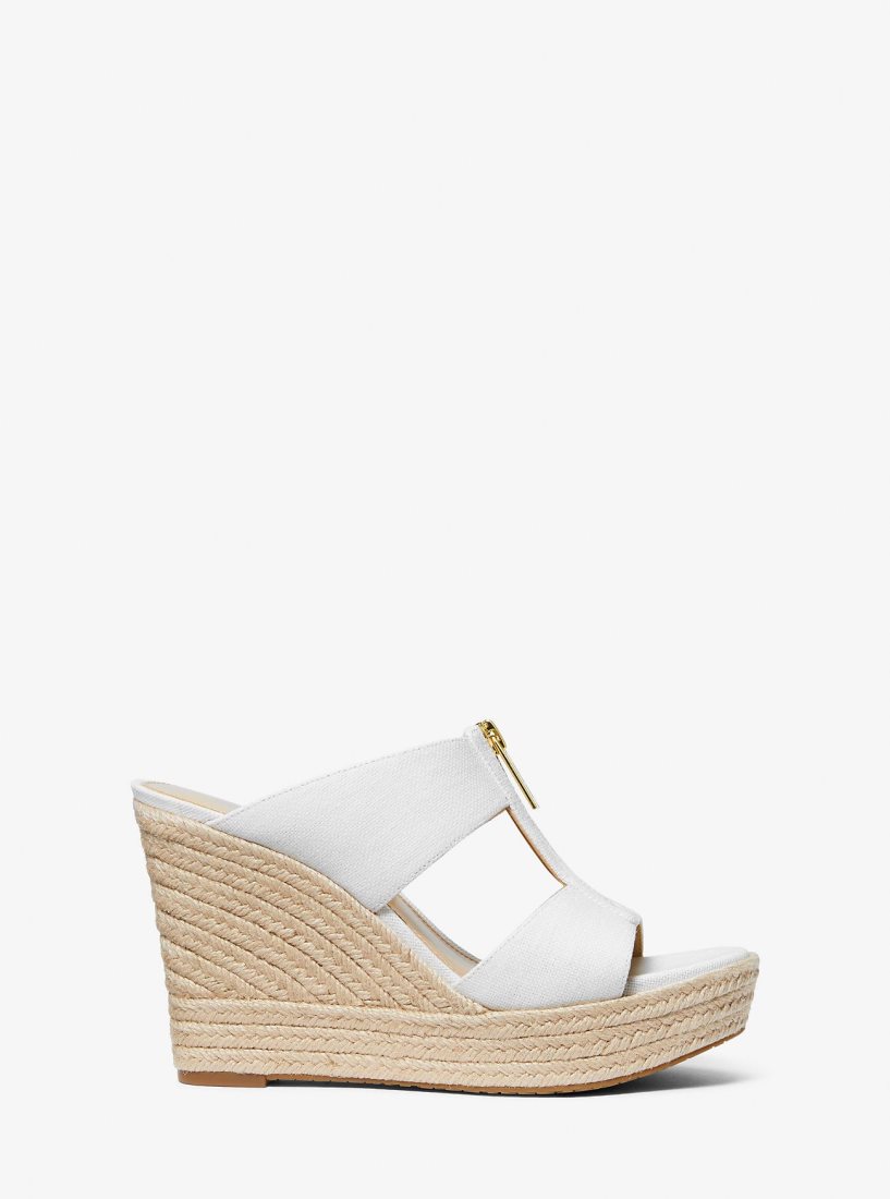 Michael Kors Bradley Linen Blend Canvas Wedge Sandal Dolgu Topuklu Kadın Beyaz | 017823-YZJ