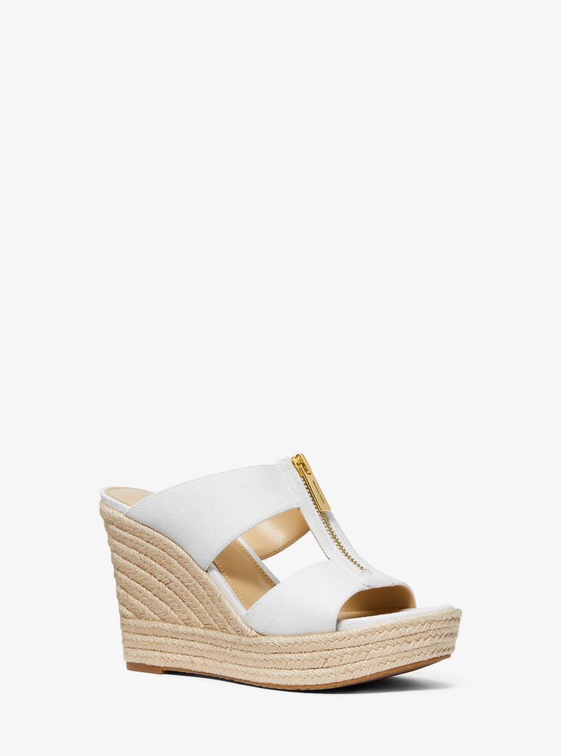 Michael Kors Bradley Linen Blend Canvas Wedge Sandal Dolgu Topuklu Kadın Beyaz | 017823-YZJ