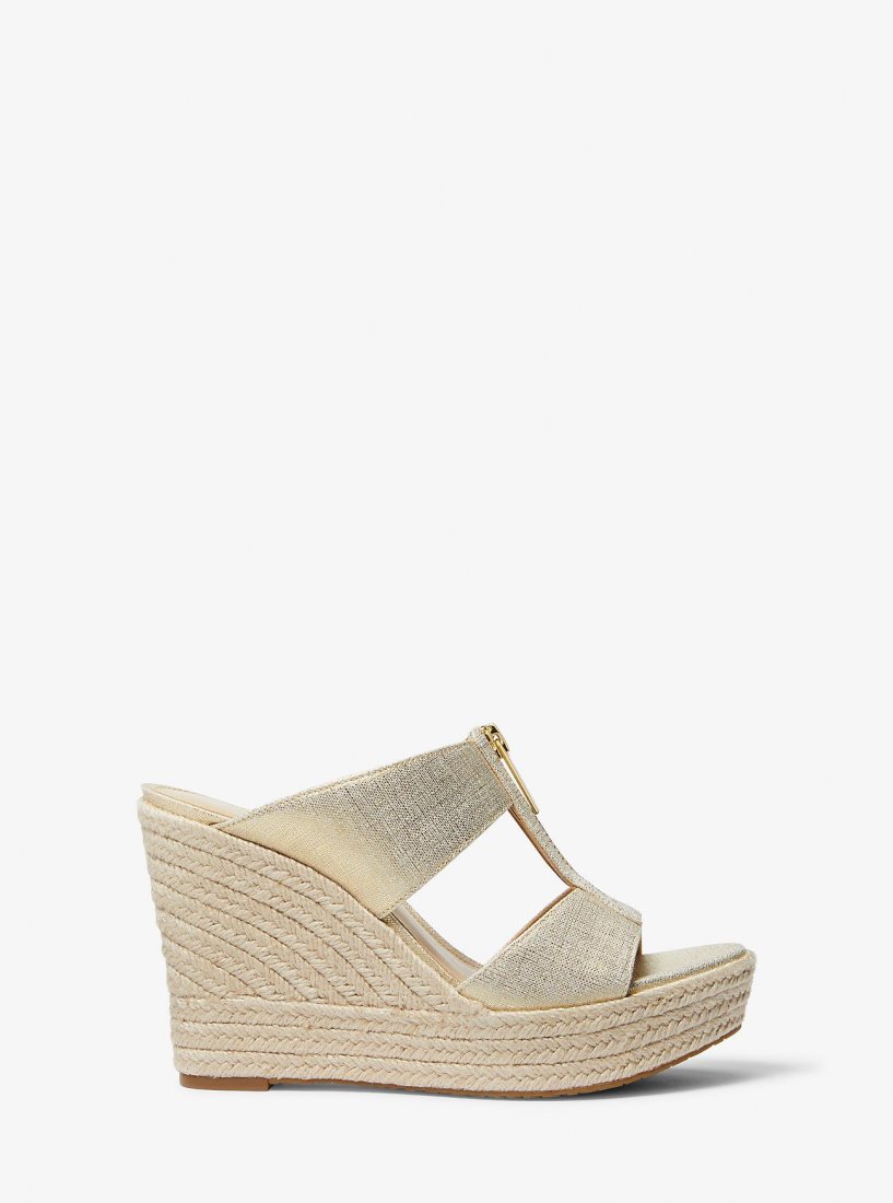 Michael Kors Bradley Metallic Canvas Wedge Sandal Sandalet Kadın Altın | 540987-ITV