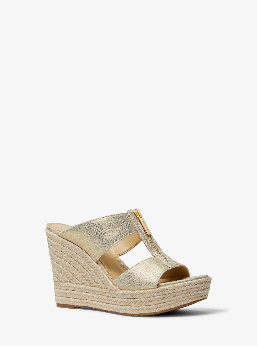 Michael Kors Bradley Metallic Canvas Wedge Sandal Sandalet Kadın Altın | 540987-ITV