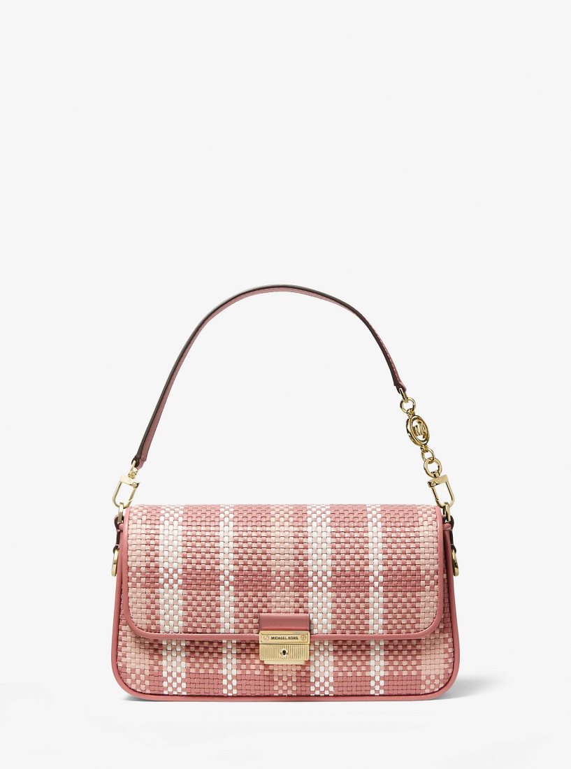 Michael Kors Bradshaw Small Woven Leather Convertible Shoulder Bag Omuz Çantası Kadın Pembe Renkli | 563470-FAD