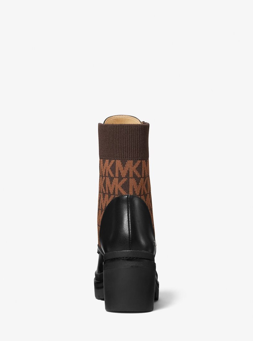 Michael Kors Brea Leather and Logo Jacquard Combat Boot Bot Kadın Kahverengi | 213098-KQF