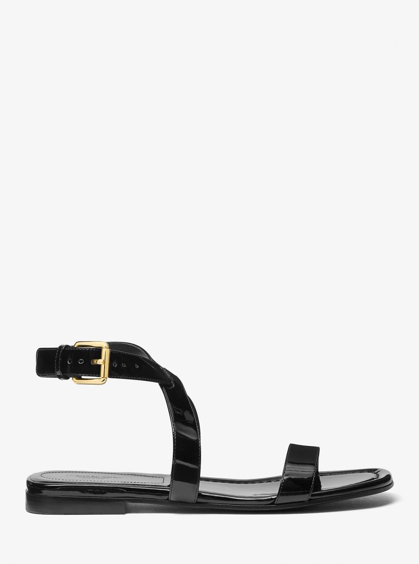 Michael Kors Bridgette Patent Leather Sandal Düz Ayakkabı Kadın Siyah | 736542-NIG