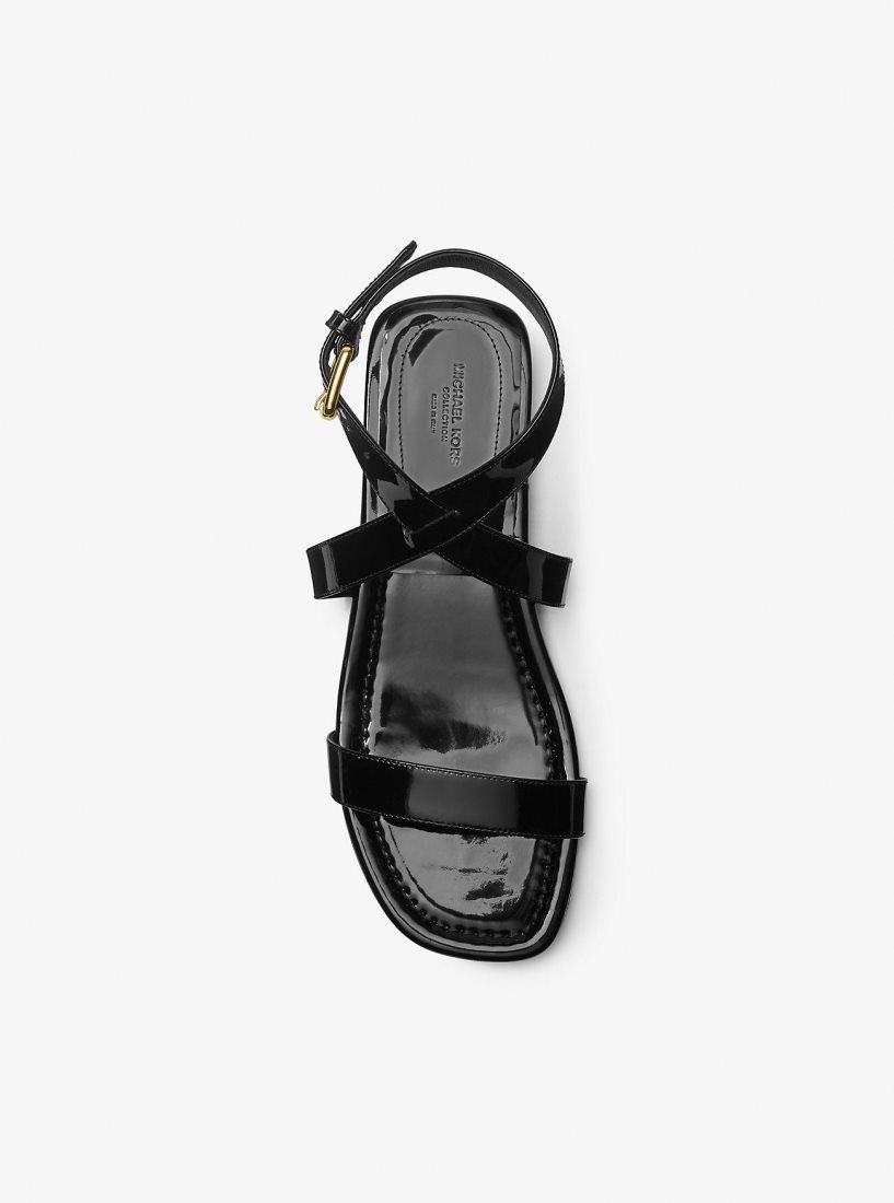 Michael Kors Bridgette Patent Leather Sandal Düz Ayakkabı Kadın Siyah | 736542-NIG