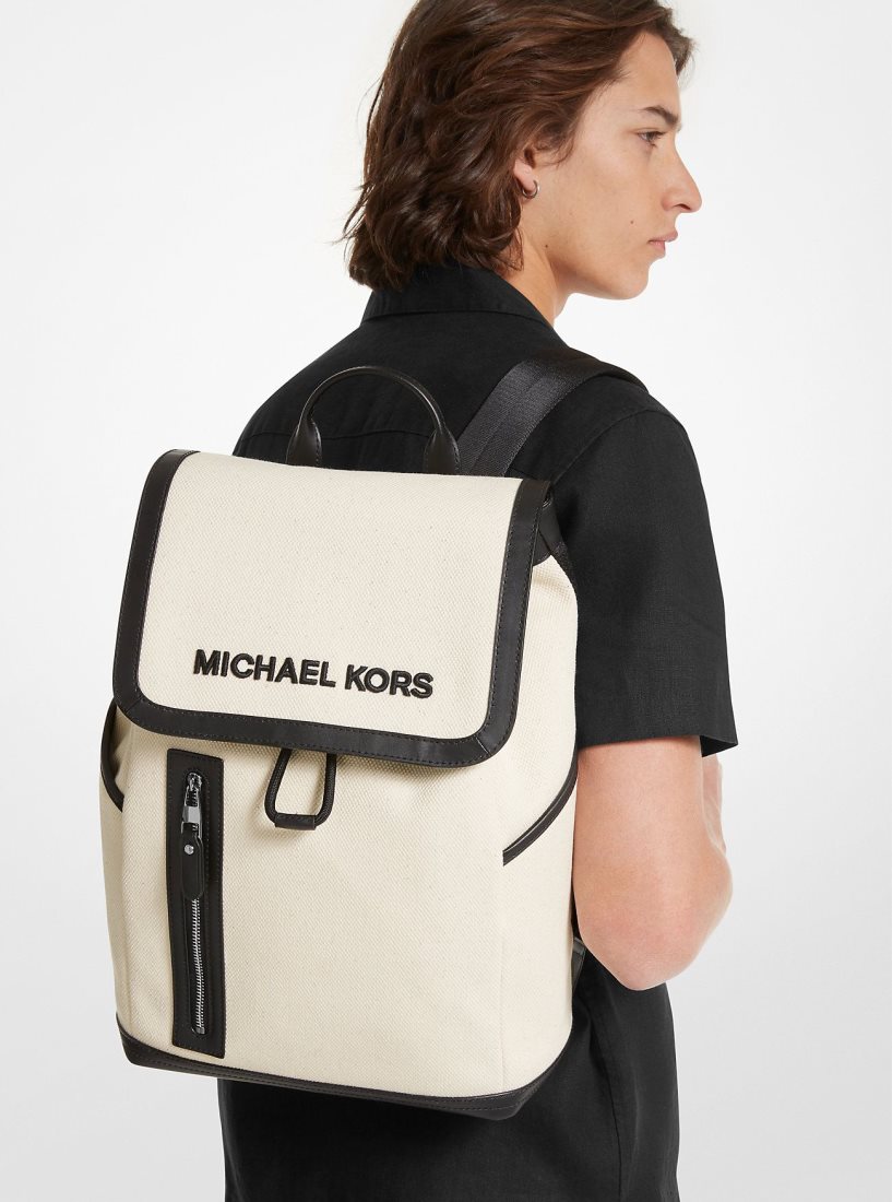 Michael Kors Brooklyn Cotton Canvas Backpack Sırt Çantası Erkek Bej Rengi | 605214-POL