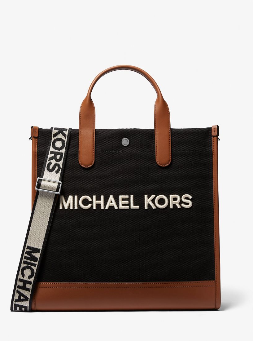 Michael Kors Brooklyn Slim Cotton Canvas Tote Bag Duffle Çanta Erkek Siyah | 637095-IDX