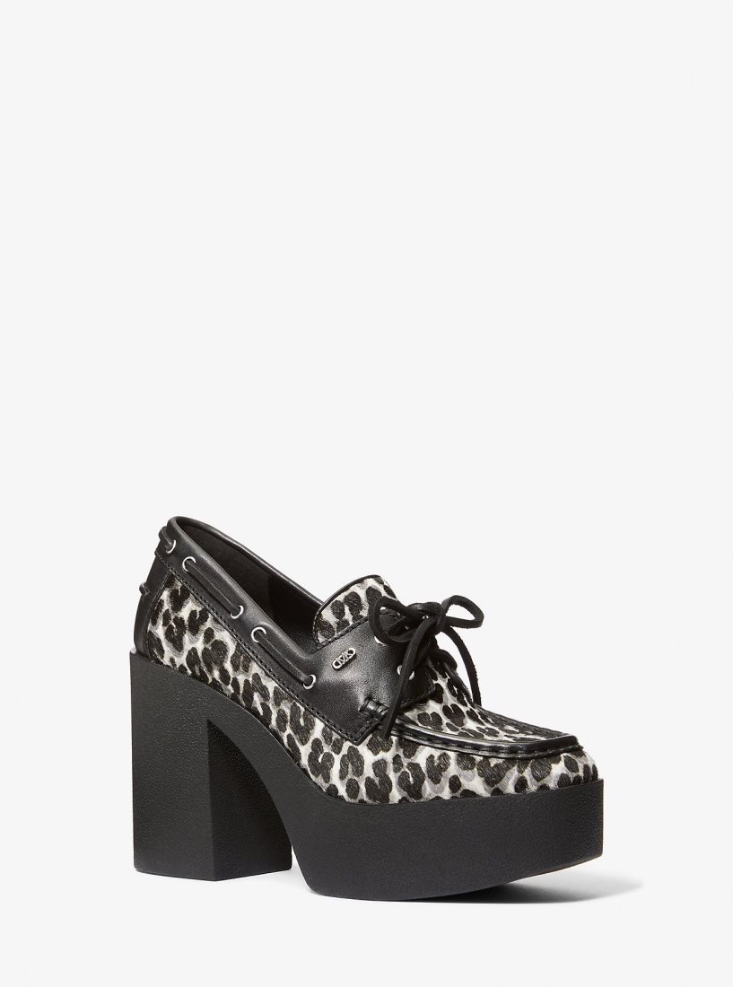 Michael Kors Cameron Leopard Print Calf Hair Platform Loafer Stiletto Kadın Siyah | 372109-SUC