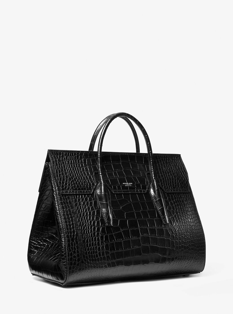 Michael Kors Campbell Crocodile Embossed Leather Weekender Bag Satchel Çanta Kadın Siyah | 926458-JPY