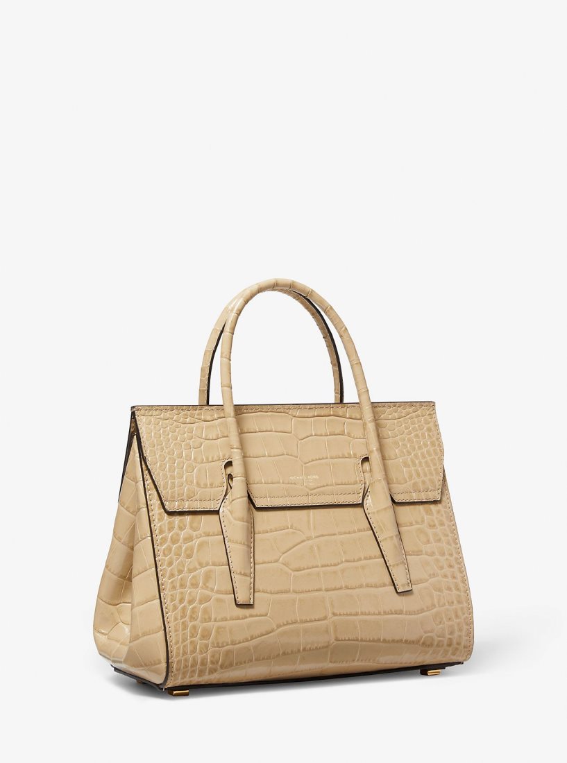 Michael Kors Campbell Medium Crocodile Embossed Leather Satchel Satchel Çanta Kadın Dune | 852694-HXC