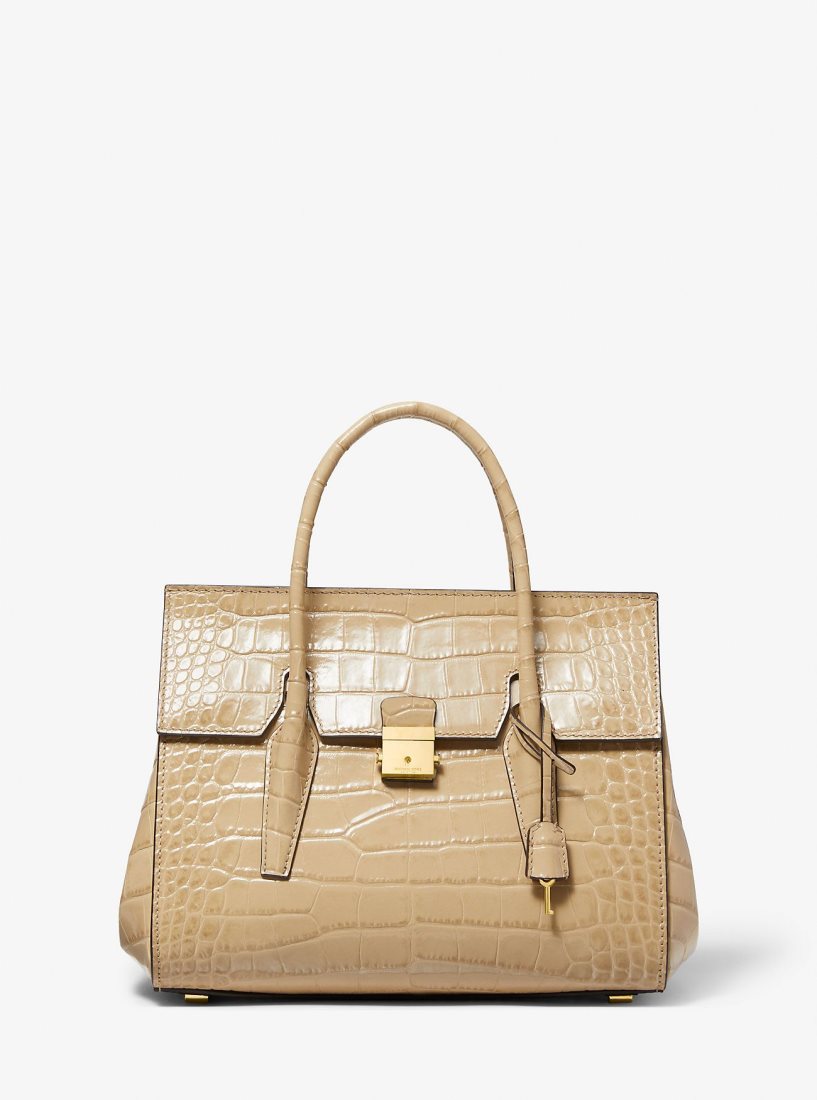 Michael Kors Campbell Medium Crocodile Embossed Leather Satchel Satchel Çanta Kadın Dune | 852694-HXC