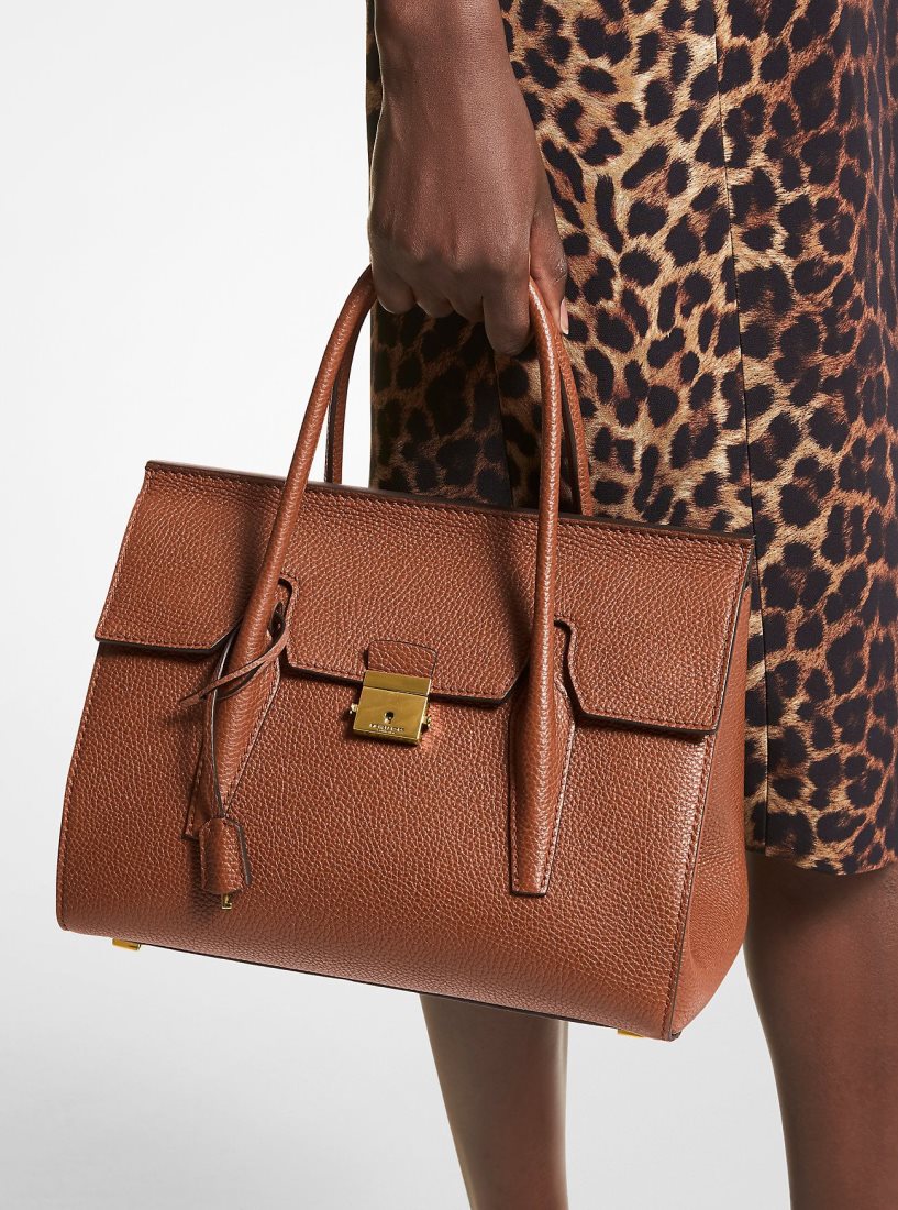 Michael Kors Campbell Medium Pebbled Leather Satchel Satchel Çanta Kadın Vicuna | 205976-YUP