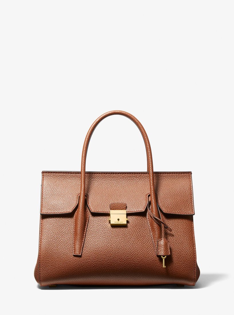 Michael Kors Campbell Medium Pebbled Leather Satchel Satchel Çanta Kadın Vicuna | 205976-YUP