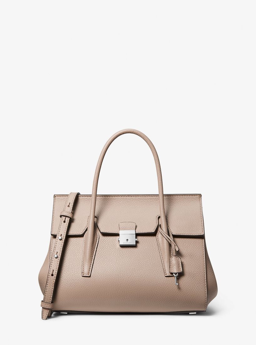 Michael Kors Campbell Medium Pebbled Leather Satchel Satchel Çanta Kadın Gri Kahverengi | 521840-BAH