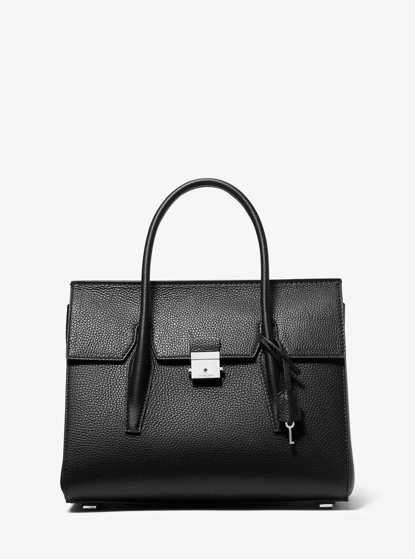 Michael Kors Campbell Medium Pebbled Leather Satchel Satchel Çanta Kadın Siyah | 598634-RBN