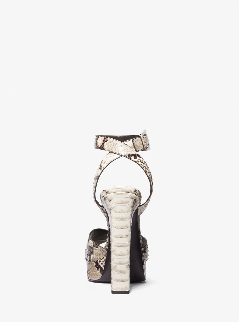 Michael Kors Cannon Python Embossed Leather Platform Sandal Sandalet Kadın Bej Rengi | 982147-LCD