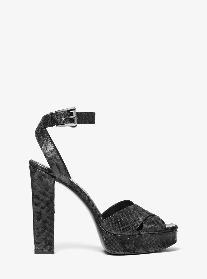 Michael Kors Cannon Python Embossed Leather Platform Sandal Sandalet Kadın Koyu Gri | 498216-CPN