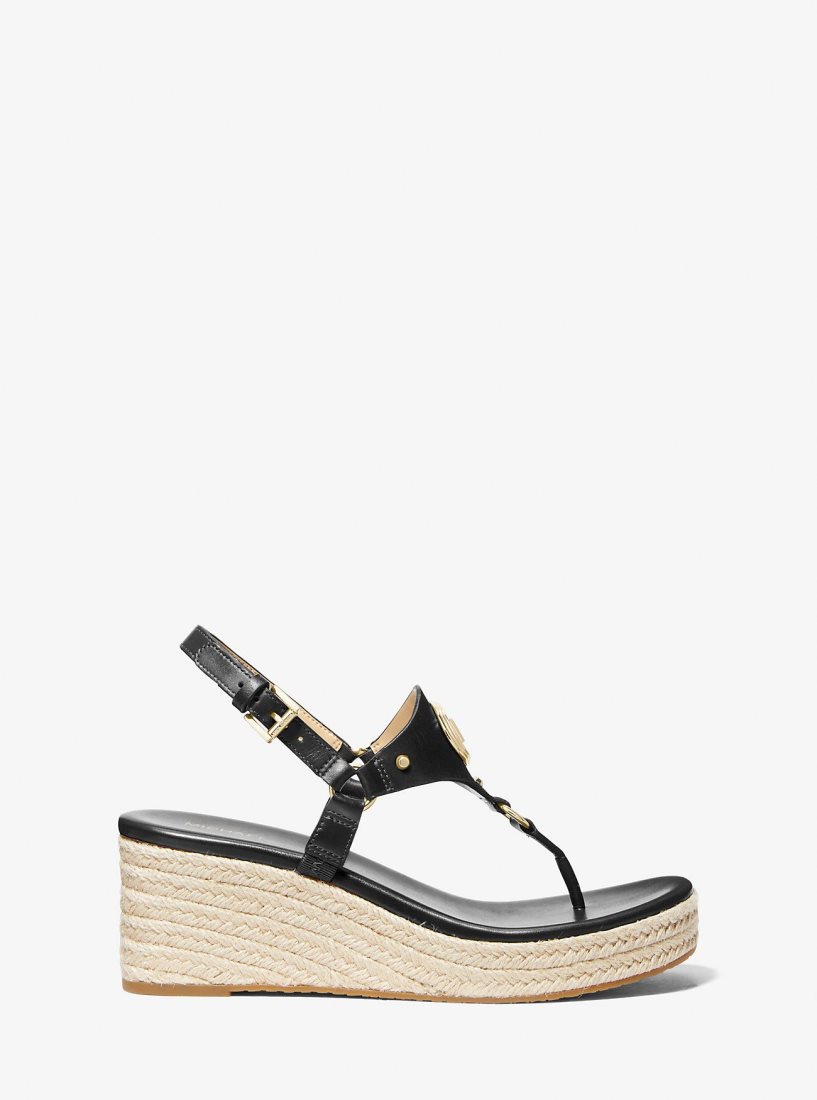 Michael Kors Casey Leather Wedge Sandal Sandalet Kadın Siyah | 279580-RGJ