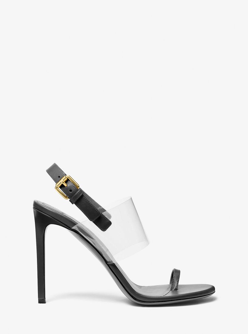 Michael Kors Catherine Leather and Vinyl Sandal Sandalet Kadın Siyah | 243768-BSJ