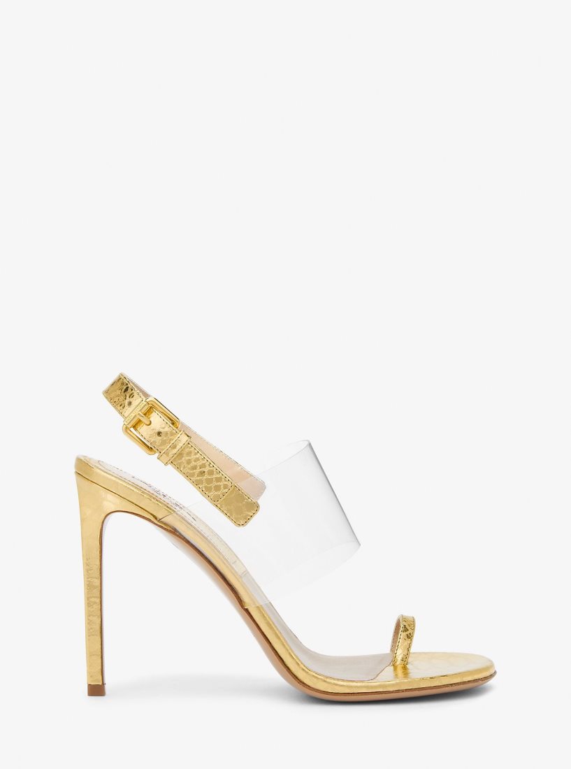 Michael Kors Catherine Metallic Python Embossed Leather Sandal Sandalet Kadın Altın | 914683-SNC