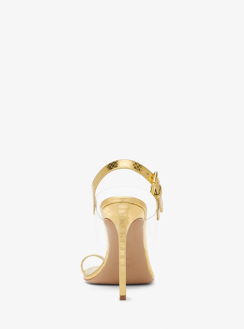 Michael Kors Catherine Metallic Python Embossed Leather Sandal Sandalet Kadın Altın | 914683-SNC