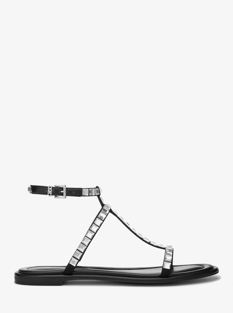 Michael Kors Celia Crystal Embellished Flat Sandal Sandalet Kadın Siyah | 245380-XQK