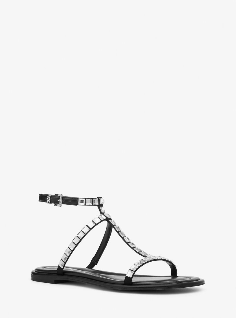 Michael Kors Celia Crystal Embellished Flat Sandal Sandalet Kadın Siyah | 245380-XQK