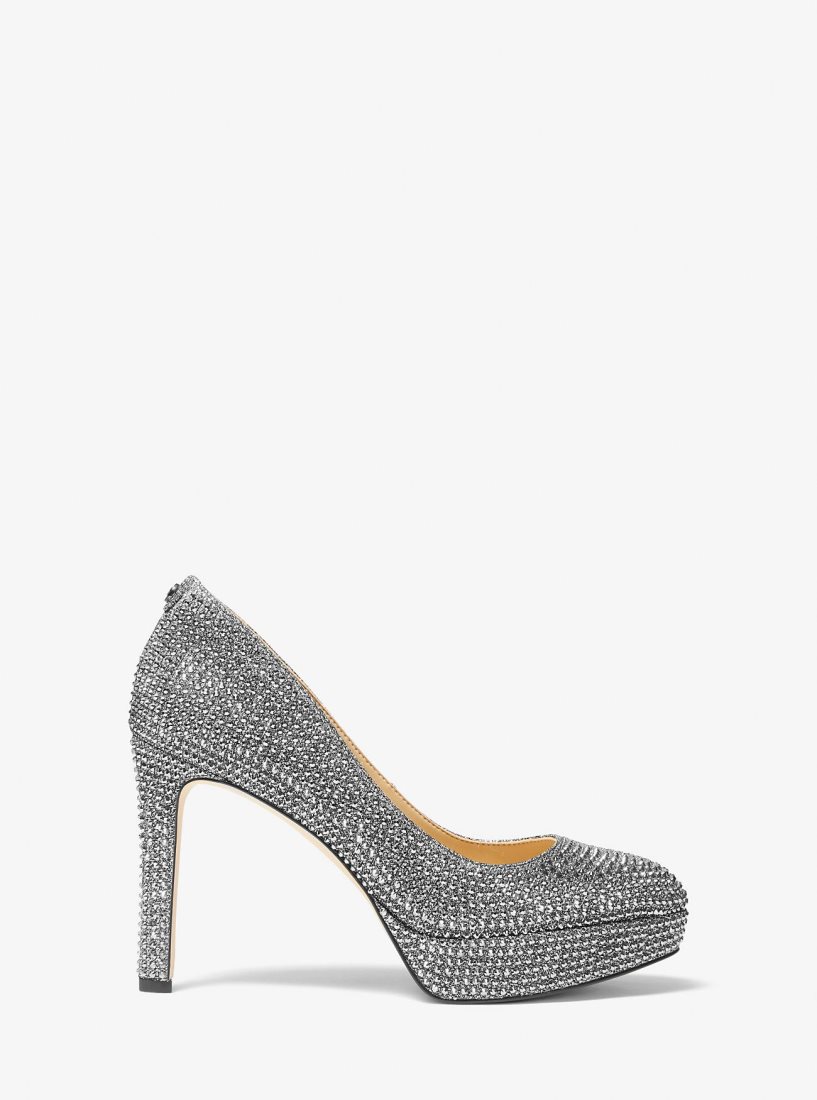 Michael Kors Chantal Embellished Glitter Chain-Mesh Platform Pump Stiletto Kadın Koyu Gri | 178256-UKI