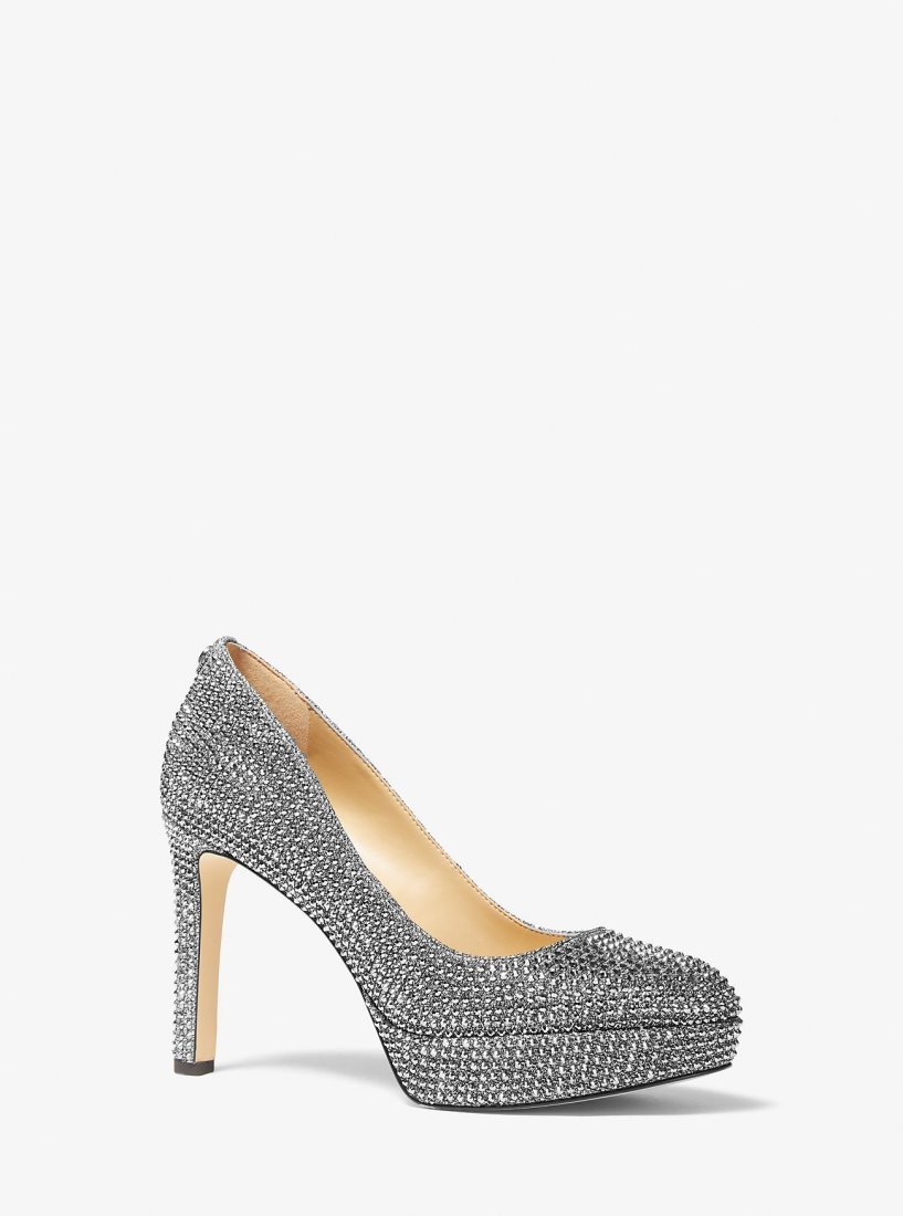 Michael Kors Chantal Embellished Glitter Chain-Mesh Platform Pump Stiletto Kadın Koyu Gri | 178256-UKI