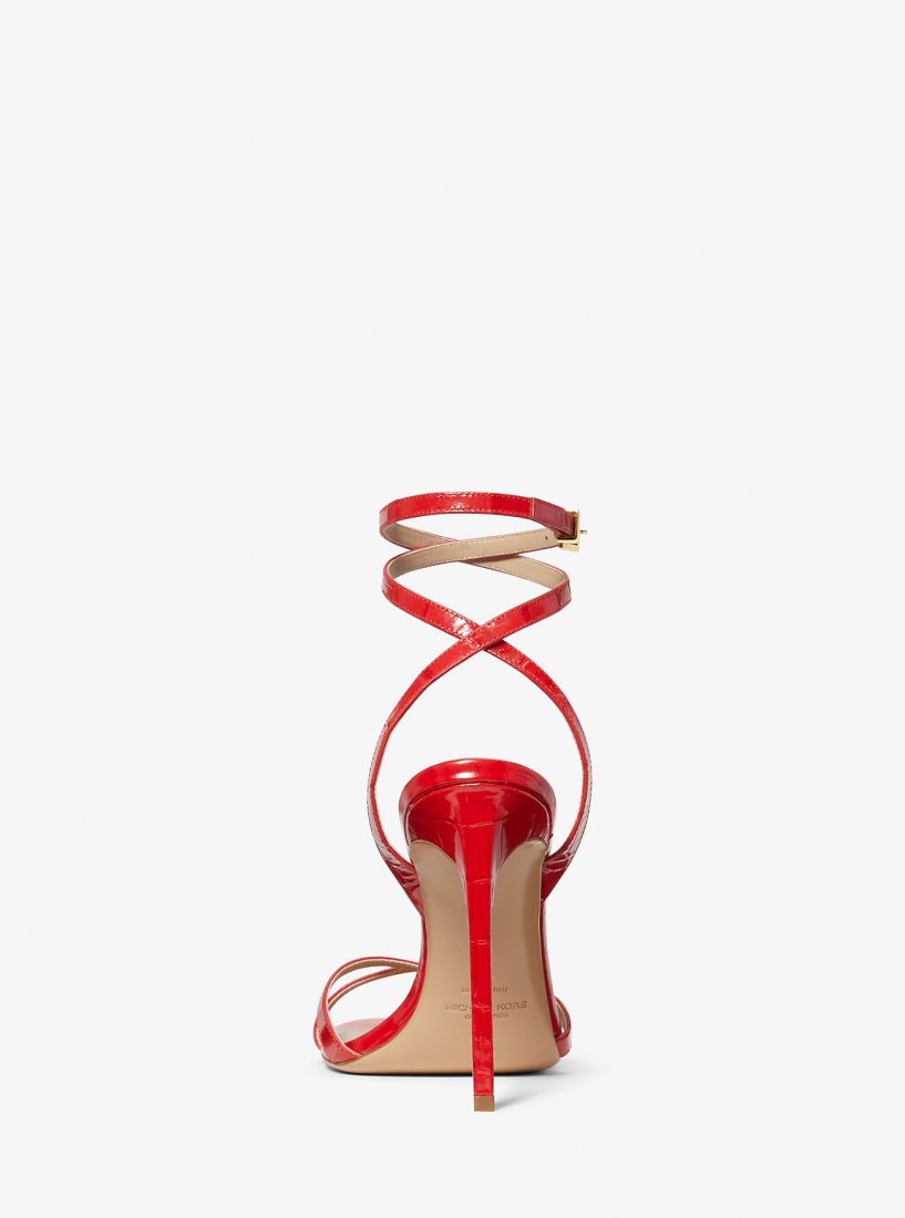 Michael Kors Chrissy Crocodile Embossed Leather Sandal Sandalet Kadın Poppy | 154826-BXO