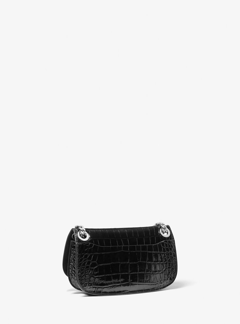 Michael Kors Christie Crocodile Embossed Leather Envelope Bag Debriyaj Çanta Kadın Siyah | 745120-YZF