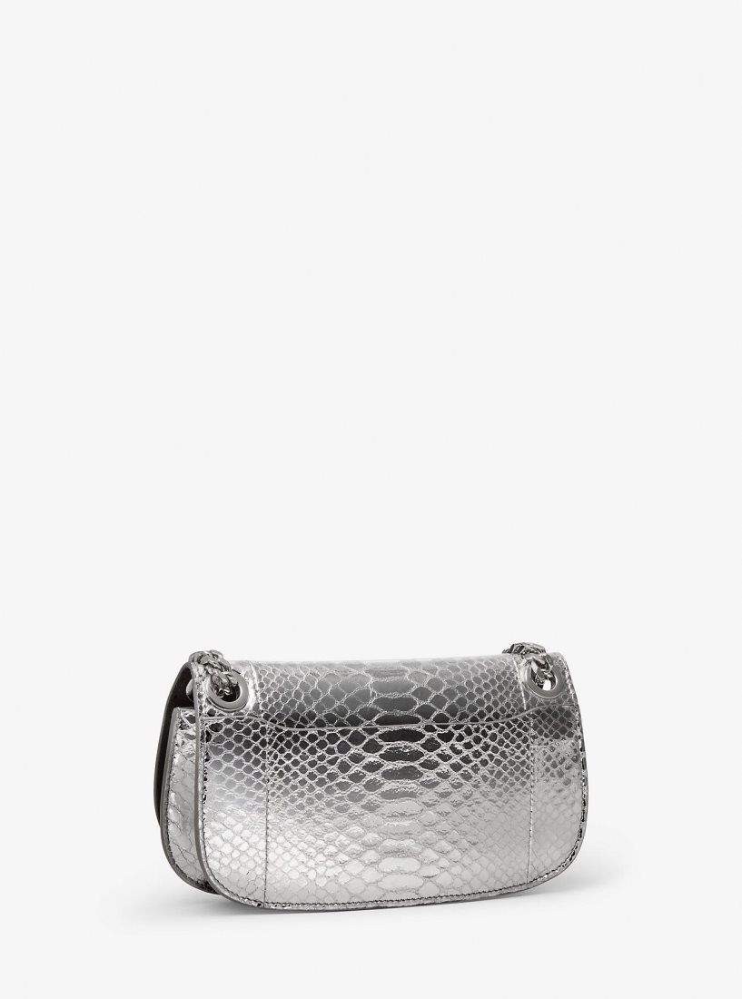 Michael Kors Christie Mini Metallic Python Embossed Leather Envelope Bag Debriyaj Çanta Kadın Gümüş | 752143-JBR