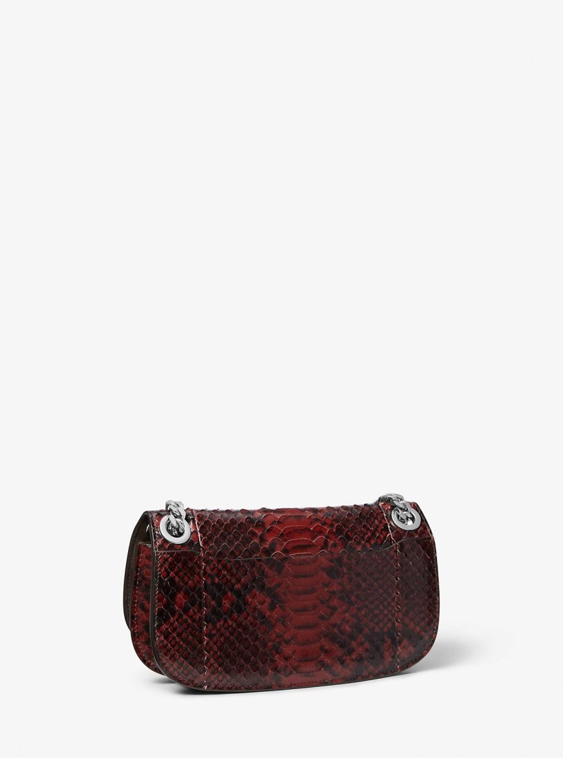 Michael Kors Christie Mini Python Embossed Leather Envelope Bag Debriyaj Çanta Kadın Bordo | 905243-GYI