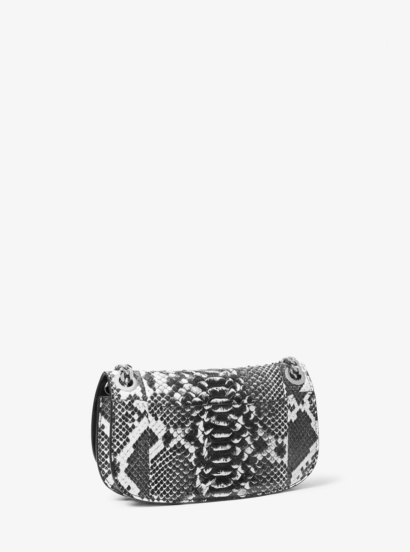 Michael Kors Christie Mini Python Embossed Leather Envelope Bag Debriyaj Çanta Kadın Siyah Beyaz | 138679-FXA