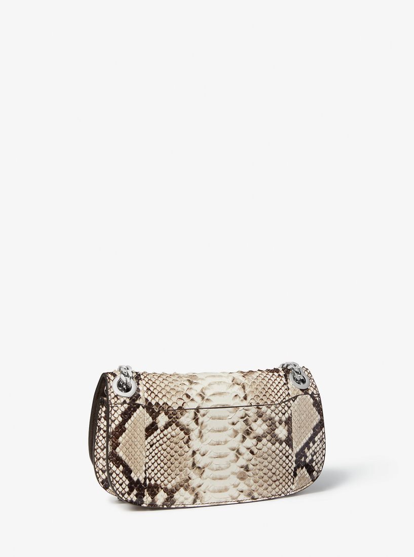 Michael Kors Christie Mini Python Embossed Leather Envelope Bag Debriyaj Çanta Kadın Bej Rengi | 324159-MNX