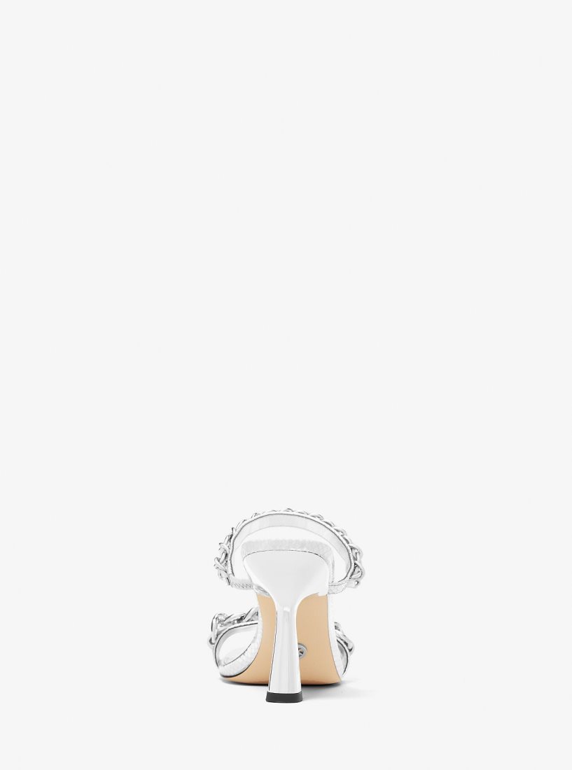 Michael Kors Clara Embellished Metallic Snake Embossed Leather Sandal Sandalet Kadın Gümüş | 568274-PLQ