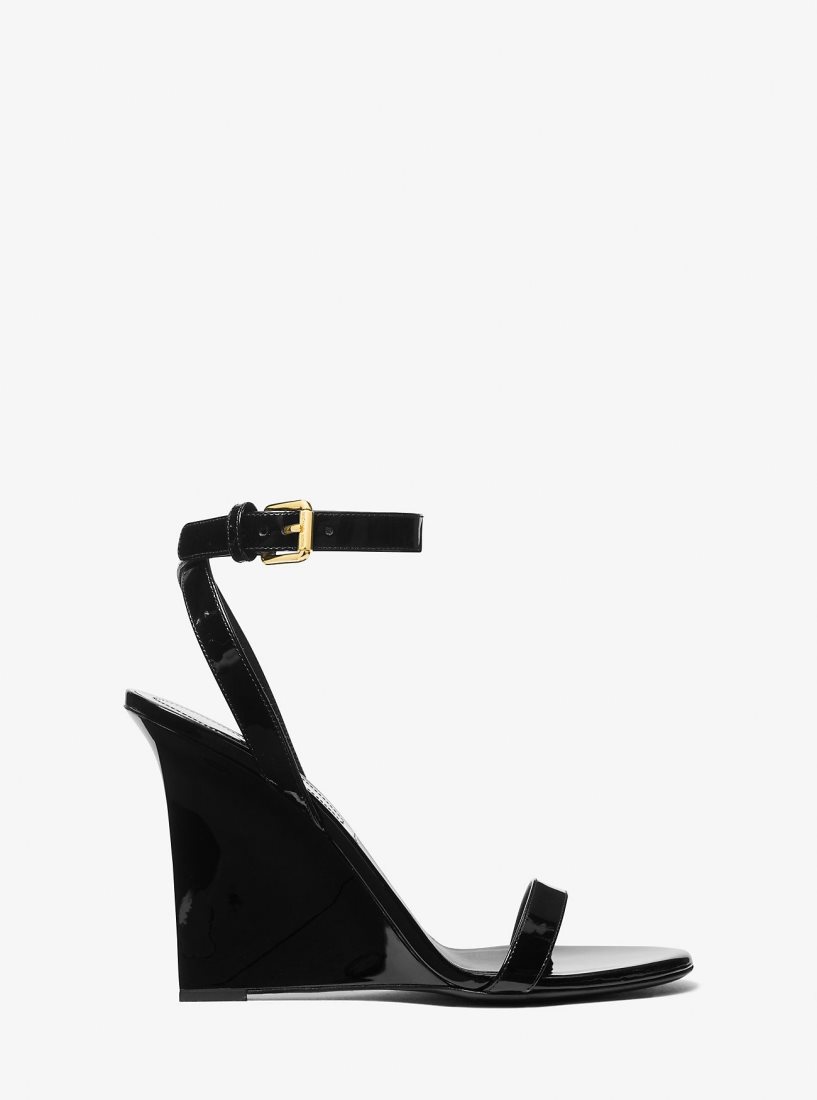 Michael Kors Claudia Patent Leather Wedge Sandal Sandalet Kadın Siyah | 162358-XWH