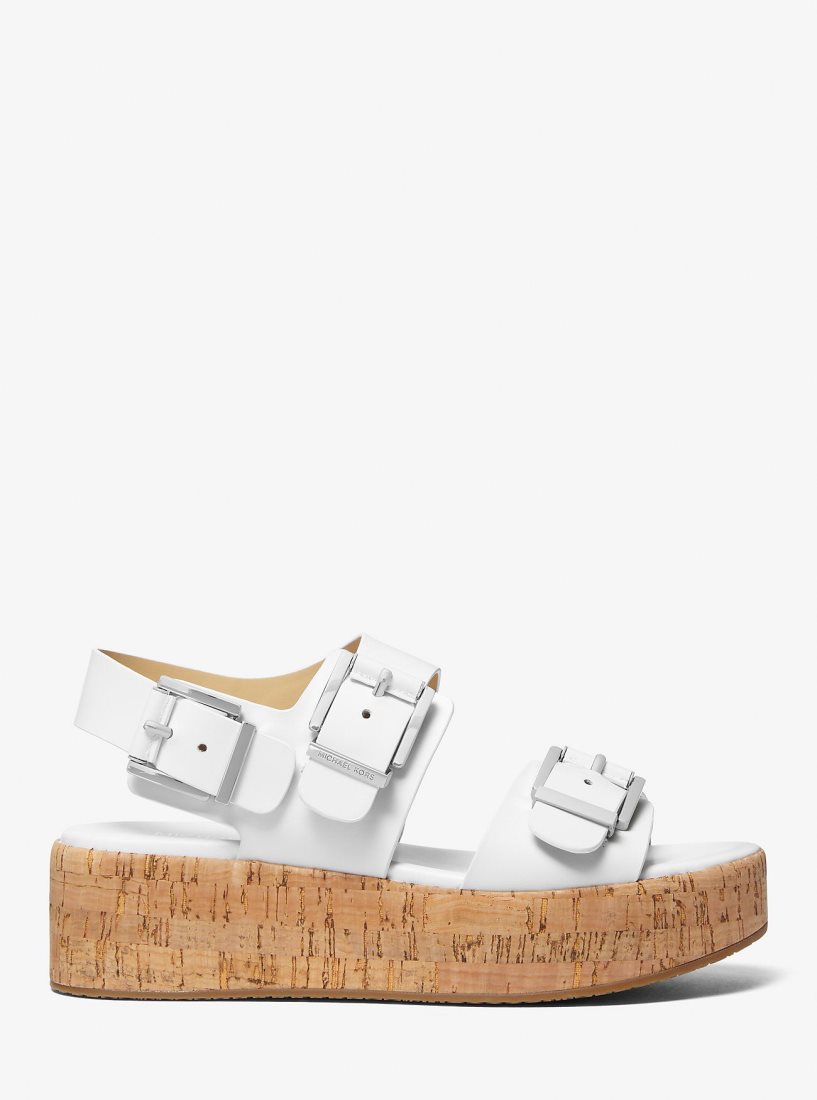 Michael Kors Colby Leather Flatform Sandal Sandalet Kadın Beyaz | 475386-IOM