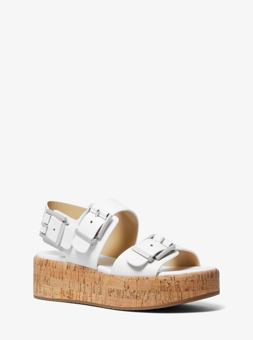 Michael Kors Colby Leather Flatform Sandal Sandalet Kadın Beyaz | 475386-IOM