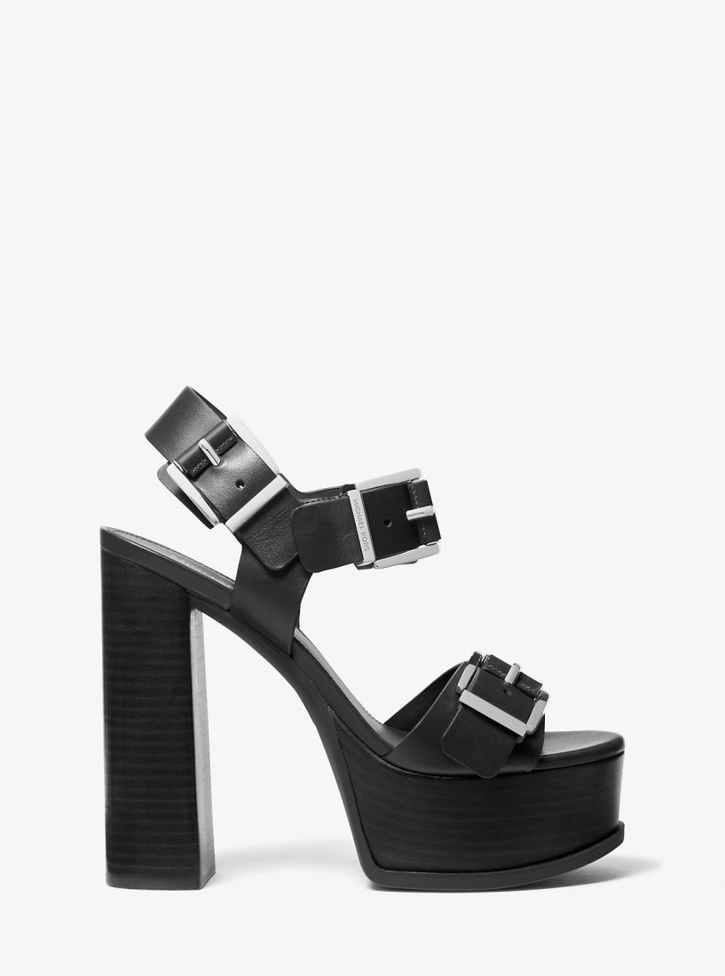 Michael Kors Colby Leather Platform Sandal Sandalet Kadın Siyah | 870615-OGB