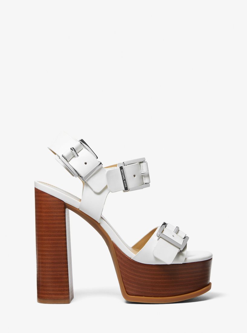 Michael Kors Colby Leather Platform Sandal Sandalet Kadın Beyaz | 198037-JRW