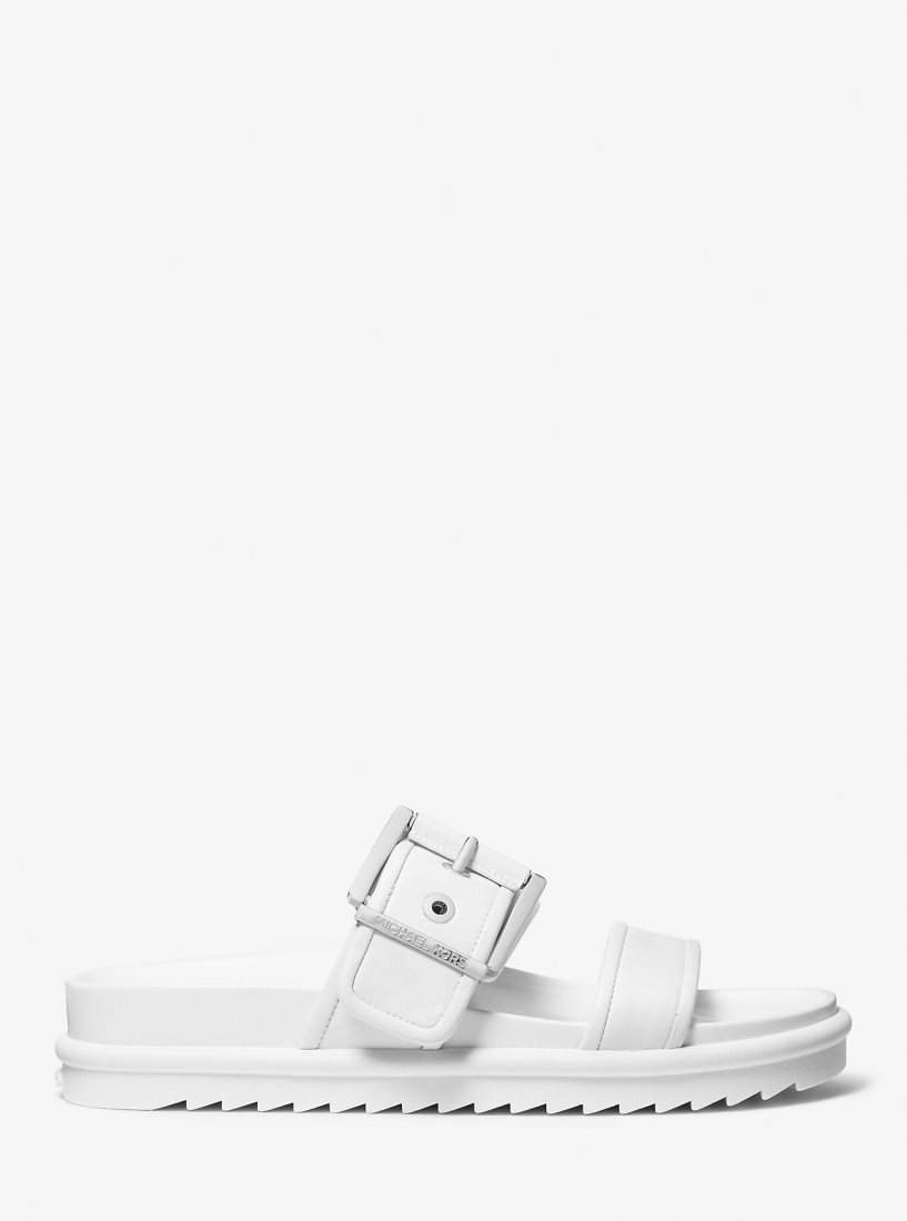 Michael Kors Colby Leather Slide Sandal Sandalet Kadın Beyaz | 582631-ZNT